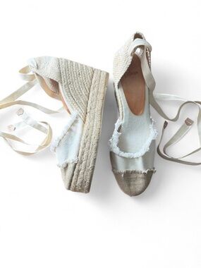 Castaner Natural/Tan Wedge Espadrille Ankle Tie Sandals, EU 41